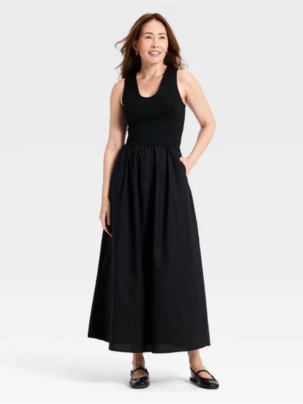 Black Sleeveless Tank Maxi Dress Knit & Woven